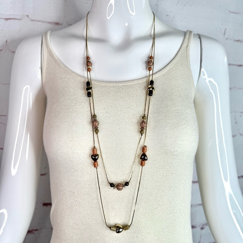 Double Strand 18 Inch Puffy Hearts and Beads Gold Plated Island Vibe Necklace - Picture 8 of 15